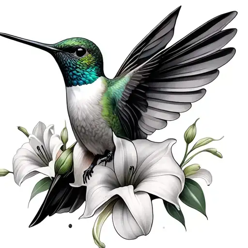 hummingbird with bleeding heart flowers and calla lilies tattoo design idea