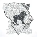 africa filled with a lions head and a life tree as the root of the lions nose tattoo design idea