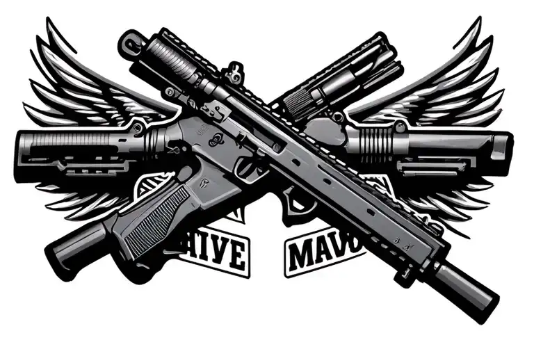 ar 15 rifles crossed with Chevy logo incorporated tattoo design idea