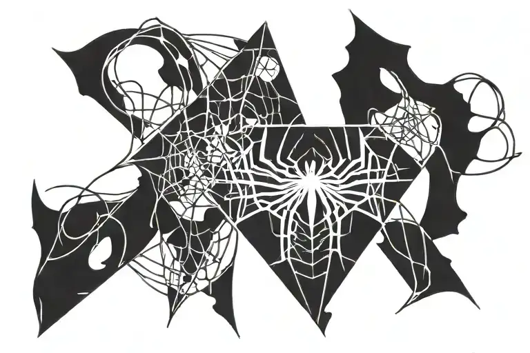A tattoo design of a karma symbol intertwined with spider-man's web, showcasing your interest in karma and spider-man tattoo design idea