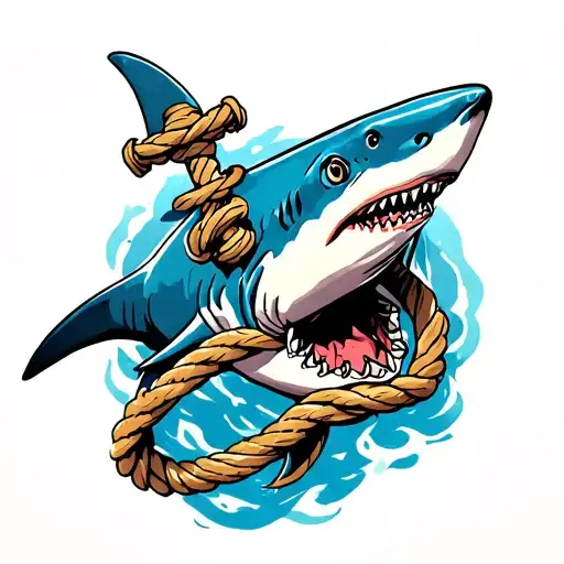 shark wrapped in ropes with anchor tattoo design idea