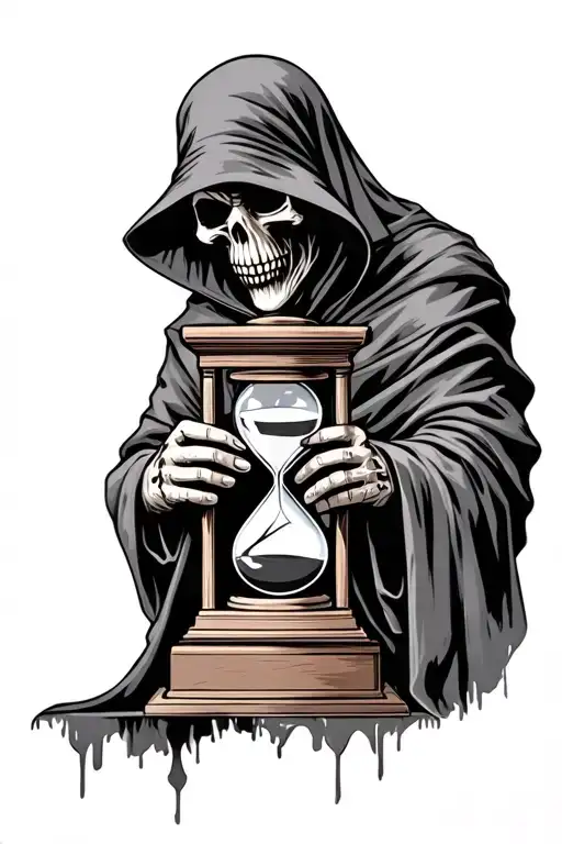 rugged grim reaper holding hourglass tattoo design idea