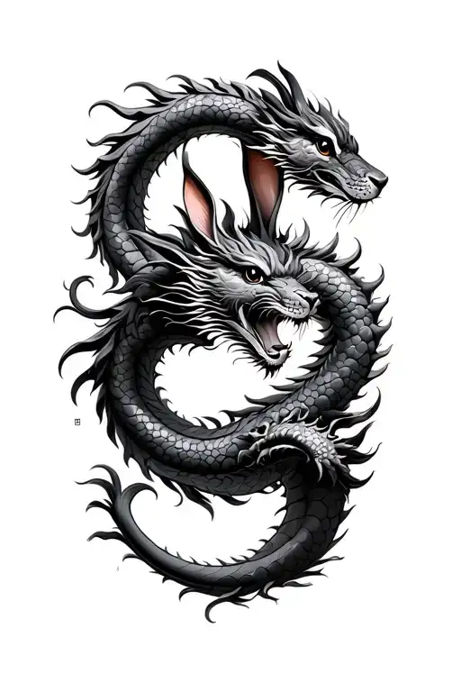 Chinese zodiac dragon and rabbit is intertwined within tattoo design idea
