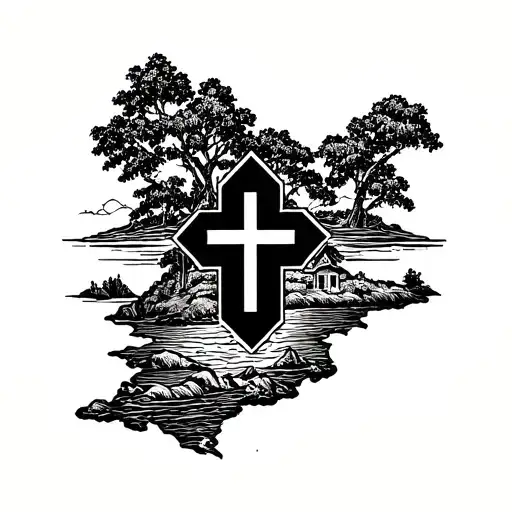 Corse Island contour with a little Lorraine cross inside tattoo design idea