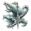 ocean, waves, poseidon's trident tattoo design idea