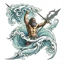 ocean, waves, poseidon's trident tattoo design idea