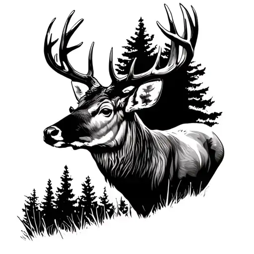 whitetail buck standing in woods tattoo design idea