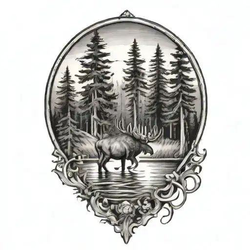 moose deer forest water tattoo design idea