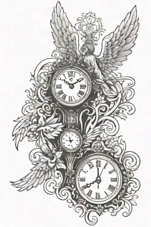 scroll,angel wings,light,8/2/2011,god,clock,crucifix  tattoo design idea