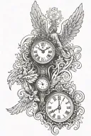 scroll,angel wings,light,8/2/2011,god,clock,crucifix  tattoo design idea