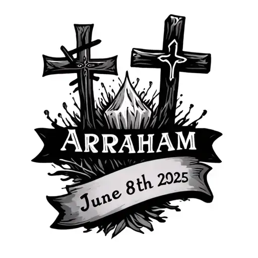 quote tatto abraham with crosses and date june 8th 2025 tattoo design idea
