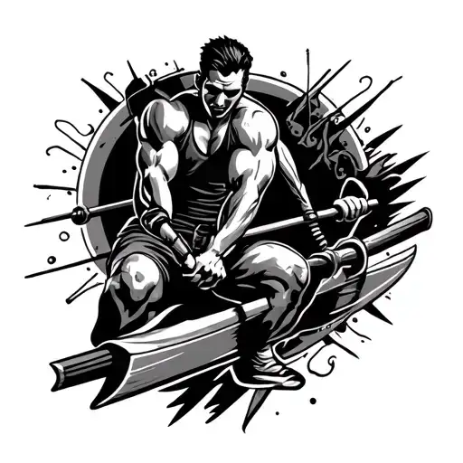 bicep tattoo that incorporates rowing and Metal music tattoo design idea