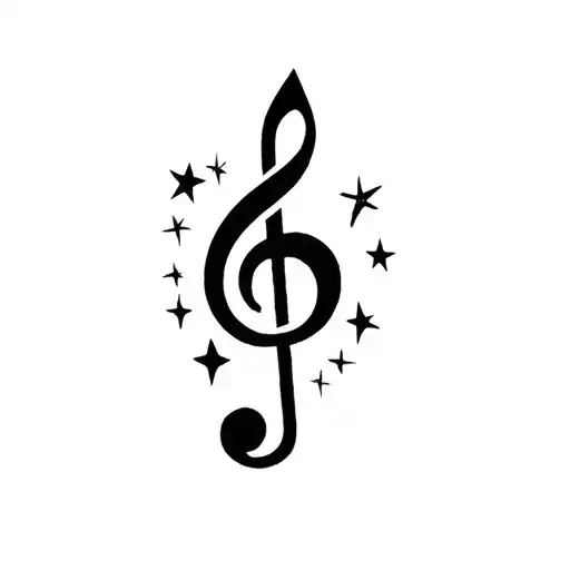 key of g music note with stars around it tattoo design idea