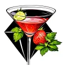 StrawberryMartini spread within a diamond.Strawberry martini without strawberries tattoo design idea