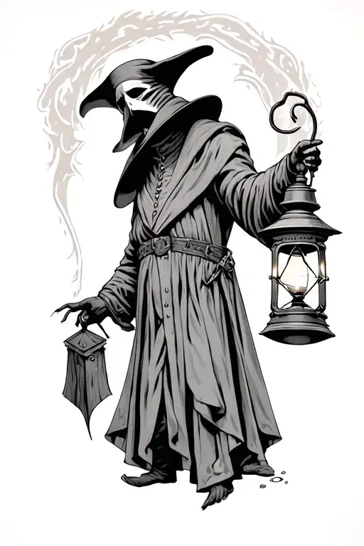 plague doctor holding a lantern tattoo design idea