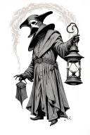 plague doctor holding a lantern tattoo design idea