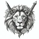 lion king with bible quotes and swords tattoo design idea