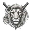 lion king with bible quotes and swords tattoo design idea
