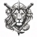lion king with bible quotes and swords tattoo design idea