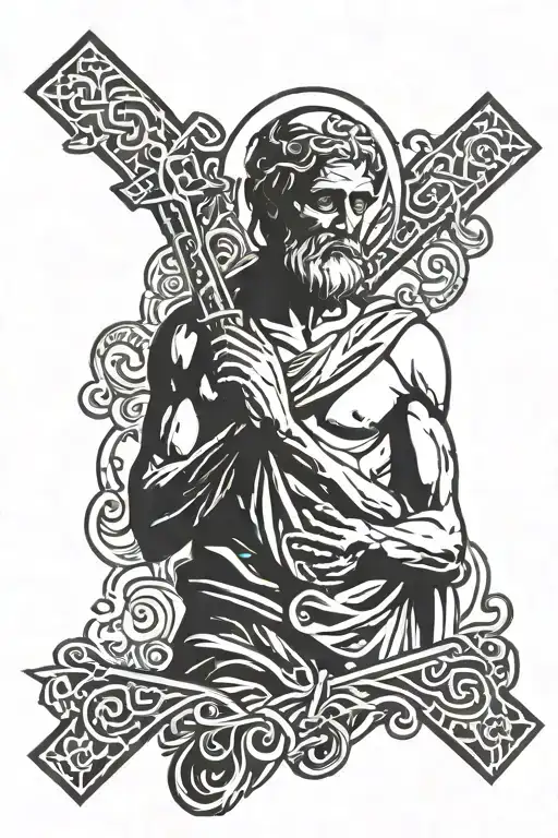 Saint Peter holding cross tattoo design idea