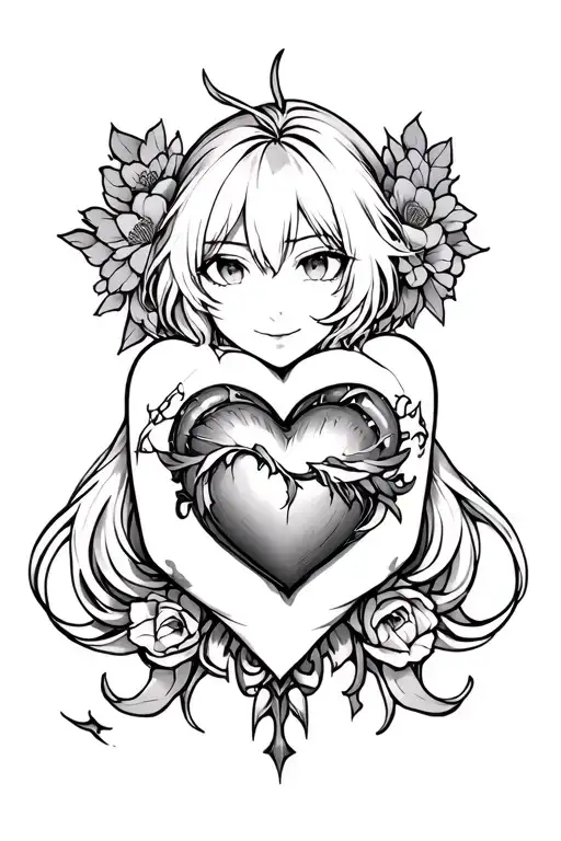 heart on shoulder arm sleeve design anime tattoo design idea