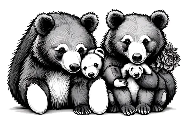 mama and baby bear sitting side by side tattoo design idea