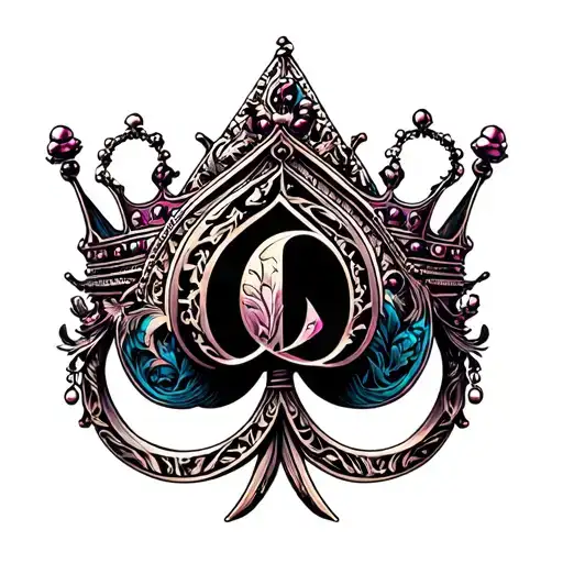 spade q letter crown tattoo design idea