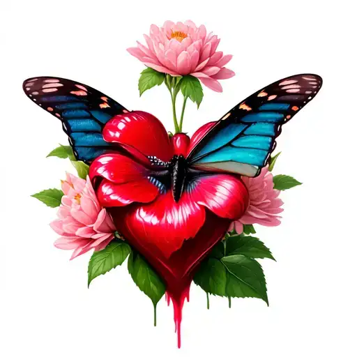 bleeding heart flower with butterfly coming out of flowers like cacoons tattoo design idea