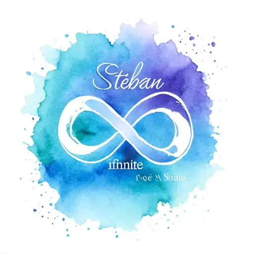 pen and the symbol of infinite with the first name Stéban tattoo design idea