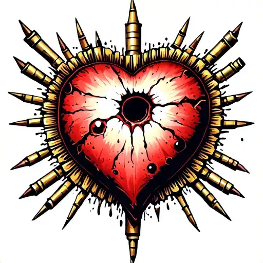 Heart with a bullet hole shaped wound tattoo design idea