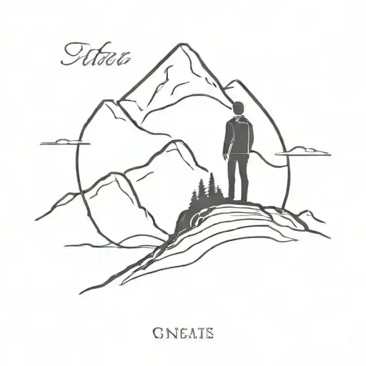 A minimalist tattoo of a motivational speaker standing on top of a mountain with a growth mindset quote tattoo design idea