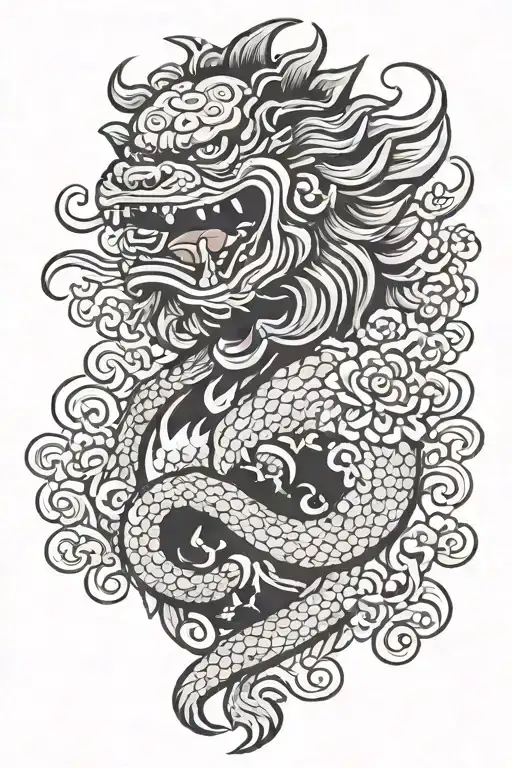fu dog howling tattoo design idea