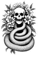 skeleton snake with flowers  tattoo design idea
