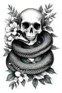 skeleton snake with flowers  tattoo design idea