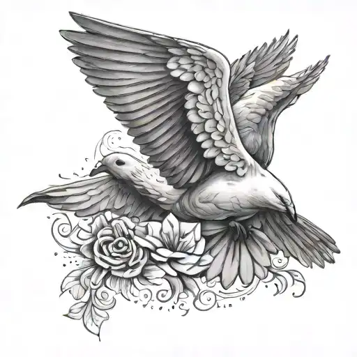 the words "When the angels from above Fall down and spread their wings like doves" and picture of a dove tattoo design idea