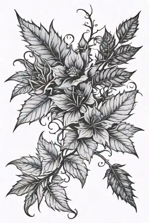 poison ivy vine, blue thistle flower, tattoo design idea