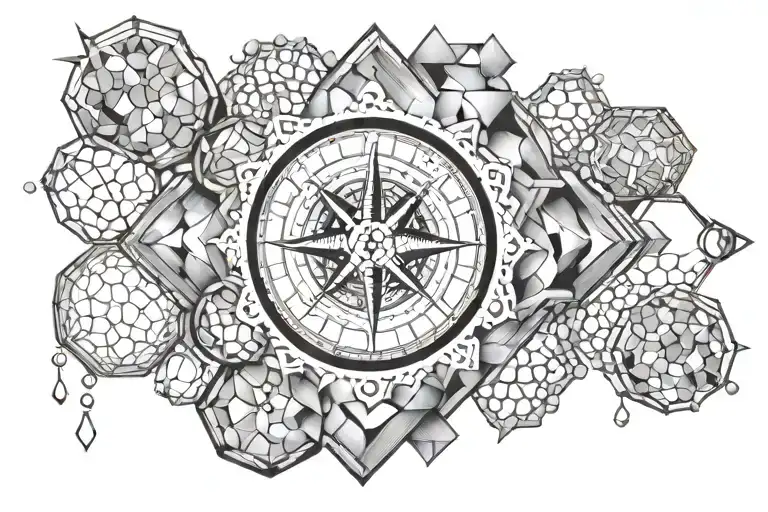 compass inside honeycombs forming the shape tattoo design idea