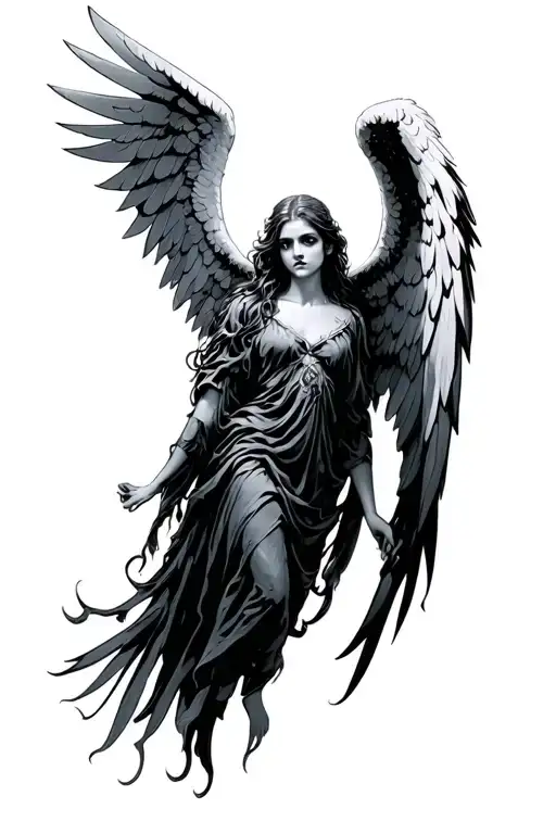 gothic angel with wings  tattoo design idea