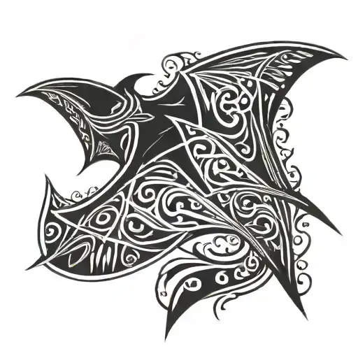 Polynesian  manta ray swimming tattoo design idea