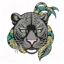 Black panthers head facing forward with open mouth in color tattoo design idea