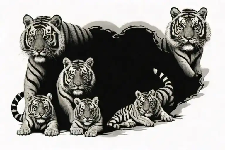 tiger and cubs tattoo design idea