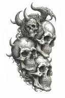 two skulls stacked, one with a halo, one with devil horns tattoo design idea