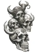 two skulls stacked, one with a halo, one with devil horns tattoo design idea