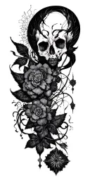 High contrast shading dark fantasy aesthetic surrealist brutalist gothic blackwork otherworldly ornamental tattoo design idea