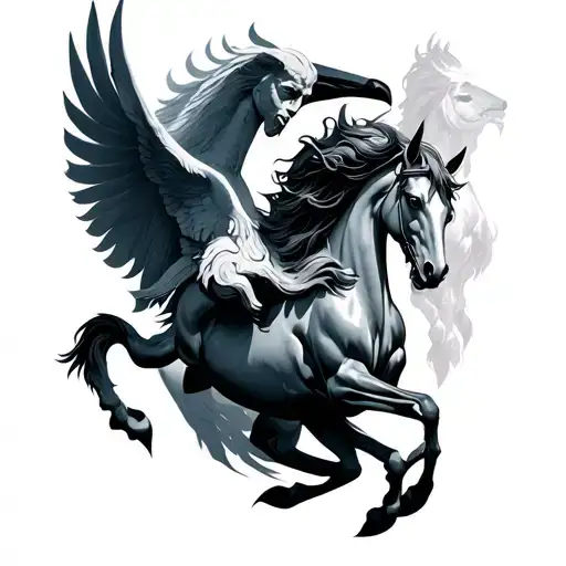 hades and pegasus emerging tattoo design idea