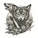wolf and compass surrounded by mountains rising Phoenix tattoo design idea