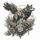 wolf and compass surrounded by mountains rising Phoenix tattoo design idea