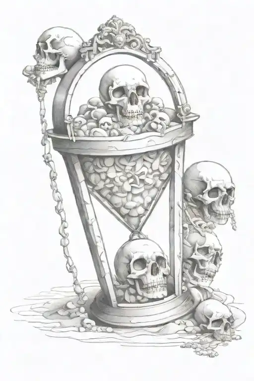 coffin shaped  hourglass; filled up with tiny skulls for the sand tattoo design idea