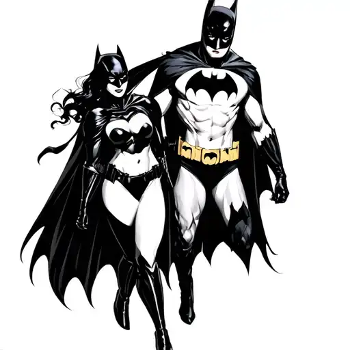 Batman and Catwoman dressed in classic tattoo design idea