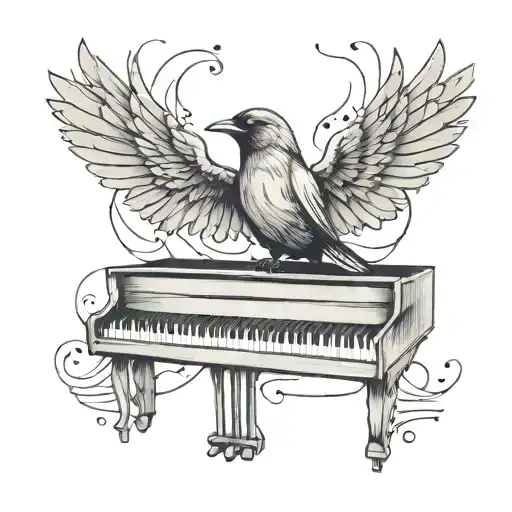imagine bird with wings made of piano keys fine line minimalist music love tattoo design idea